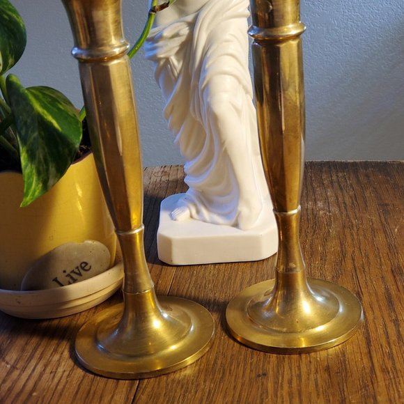 Vintage Art Deco Brass Candlesticks Set of 2 Hong Kong 8 1/4 in Pre-Owned - Picture 3 of 4